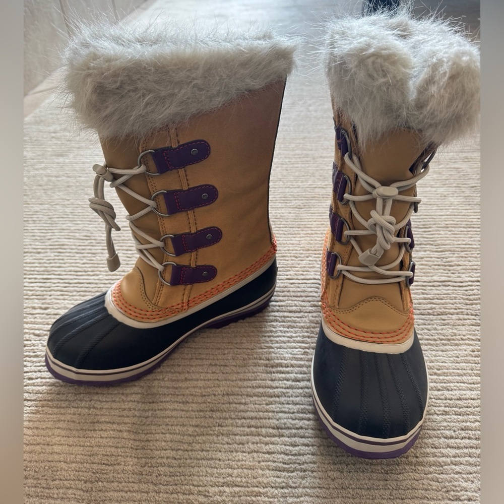 Sorel Joan of Arctic Boot Waterproof Faux Fur Black/Tan Women's Snow Boots 35 EU